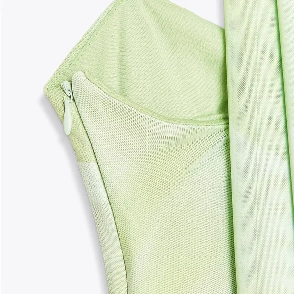 Zara Green Tulle Midi Dress with Scarf - Picture 7 of 8